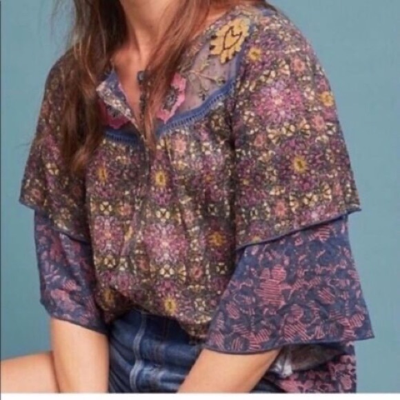 Anthropologie Postmark Ciutadella Embroidered Floral Top - Picture 2 of 15